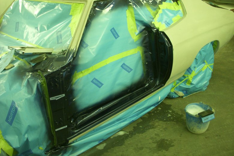 We decided to paint the hard to get areas of the car, like the door jams, with the car apart.