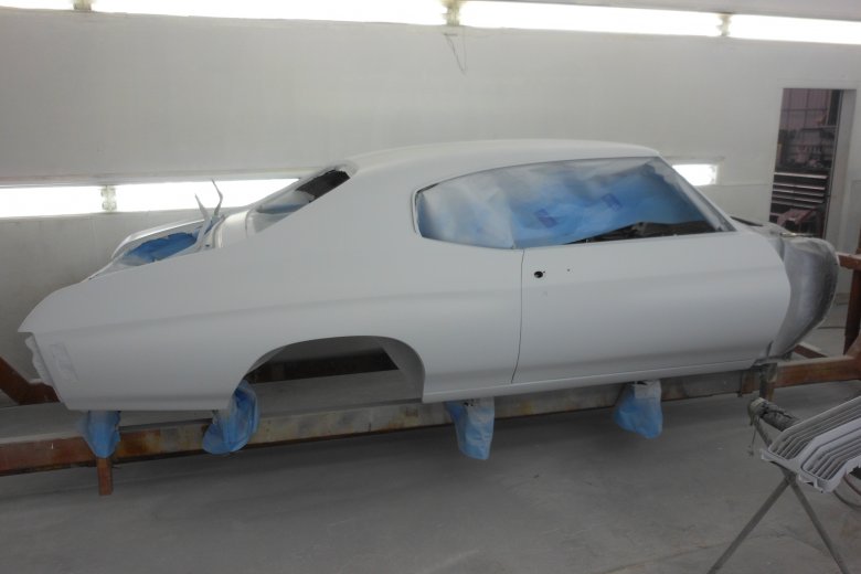 Here is the body in its third coat of primer and ready to be wet sanded, and then on to paint.