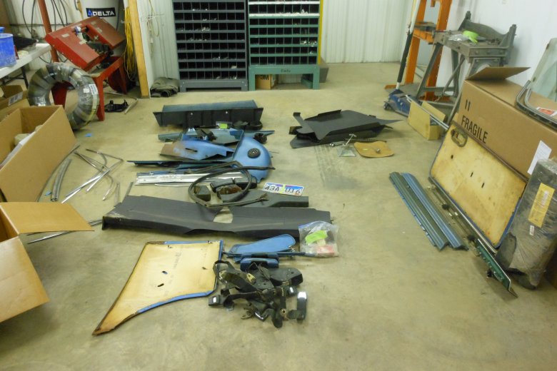 Here is the room full of parts after a day of disassembly.