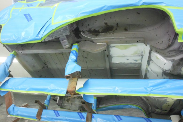 Here is the underside of the car ready for bedliner.
